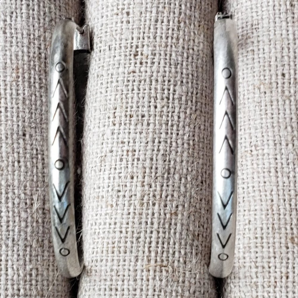 Tribal Engraved Silver Plated Brass Hoop Earrings